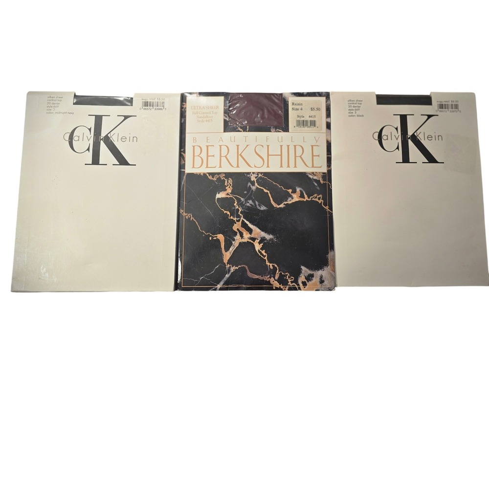 Vintage Calvin Klein & Berkshire‎ Pantyhose Bundle 3 Pairs Navy Black Raisin 3 4